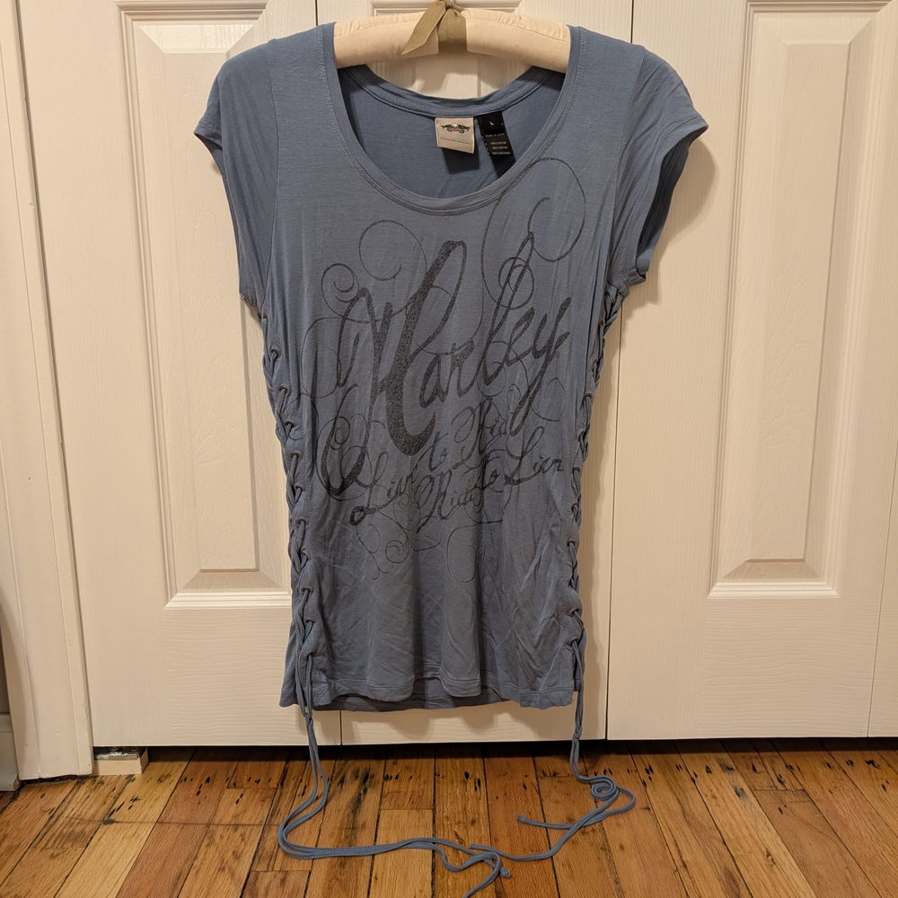 Harley-Davidson Blue Lace-Up Graphic Tee